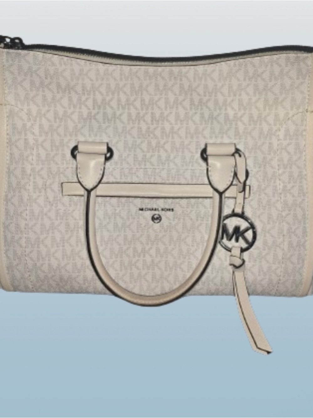 Michael Kors Cream Logo Satchel with MK Charm